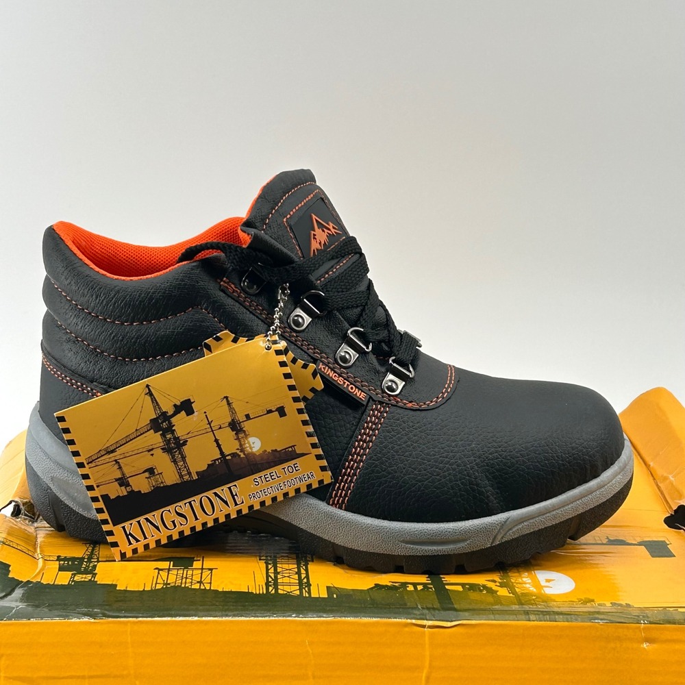 Kingstone Steel Toe Work Boots Mens 7 Black Orange WK517 NWT Safety Footwear